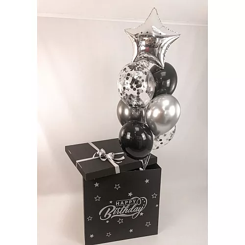 Коробка-сюрприз с воздушными шарами Серебро